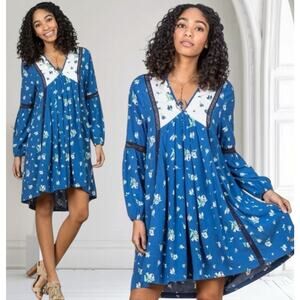 Matilda Jane Long Sleeve Dress Cornflower Blue Boho Cottagecore Women’s S 4 6